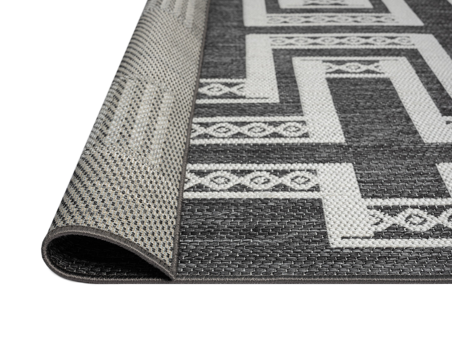 Teyona Charcoal and Ivory Tribal Flatweave Indoor Outdoor Rug