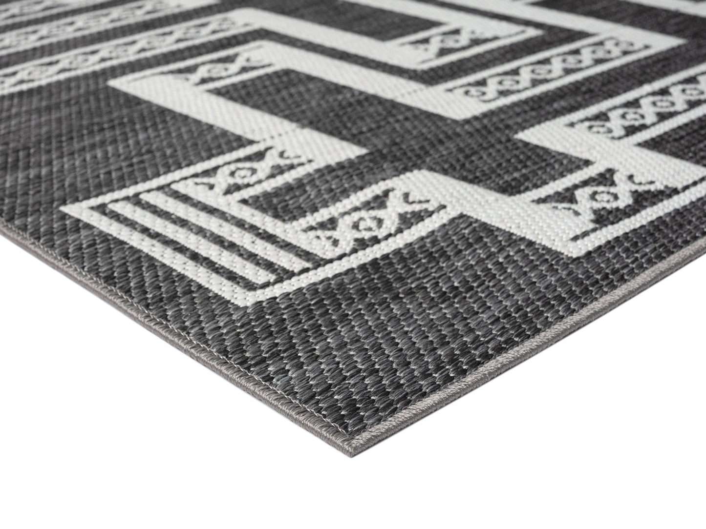 Teyona Charcoal and Ivory Tribal Flatweave Indoor Outdoor Rug