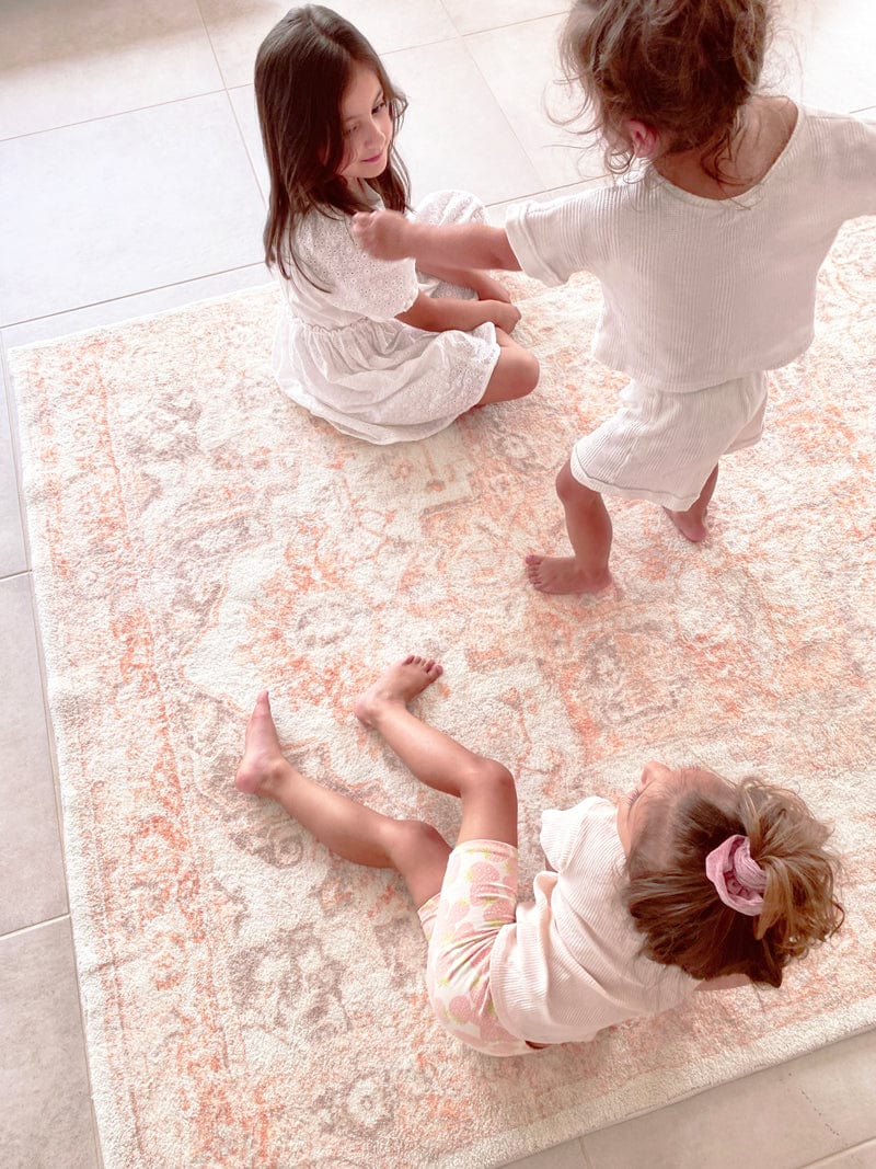 Theodora Orange and Beige Distressed Washable Rug
