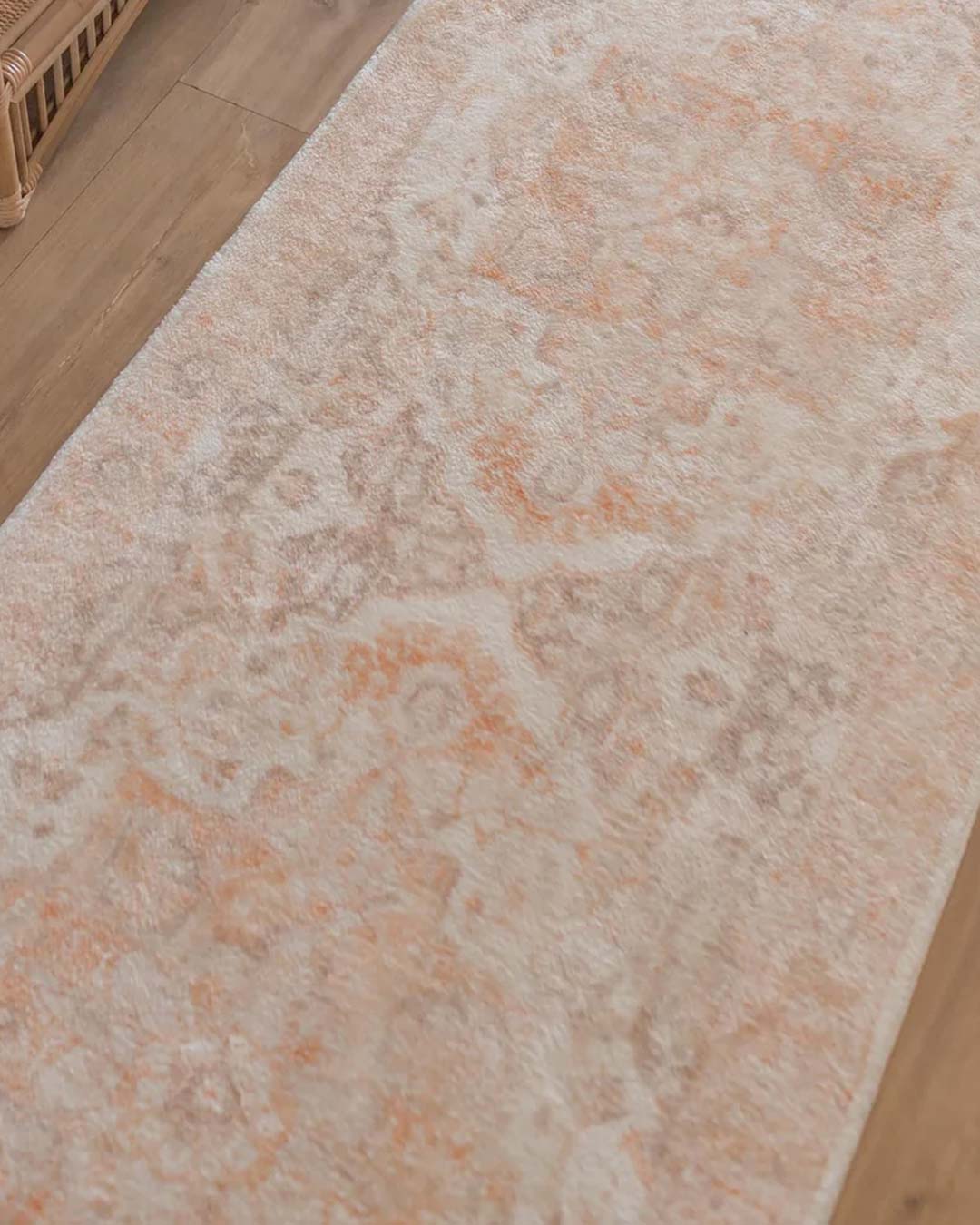 Theodora Orange and Beige Distressed Washable Runner Rug