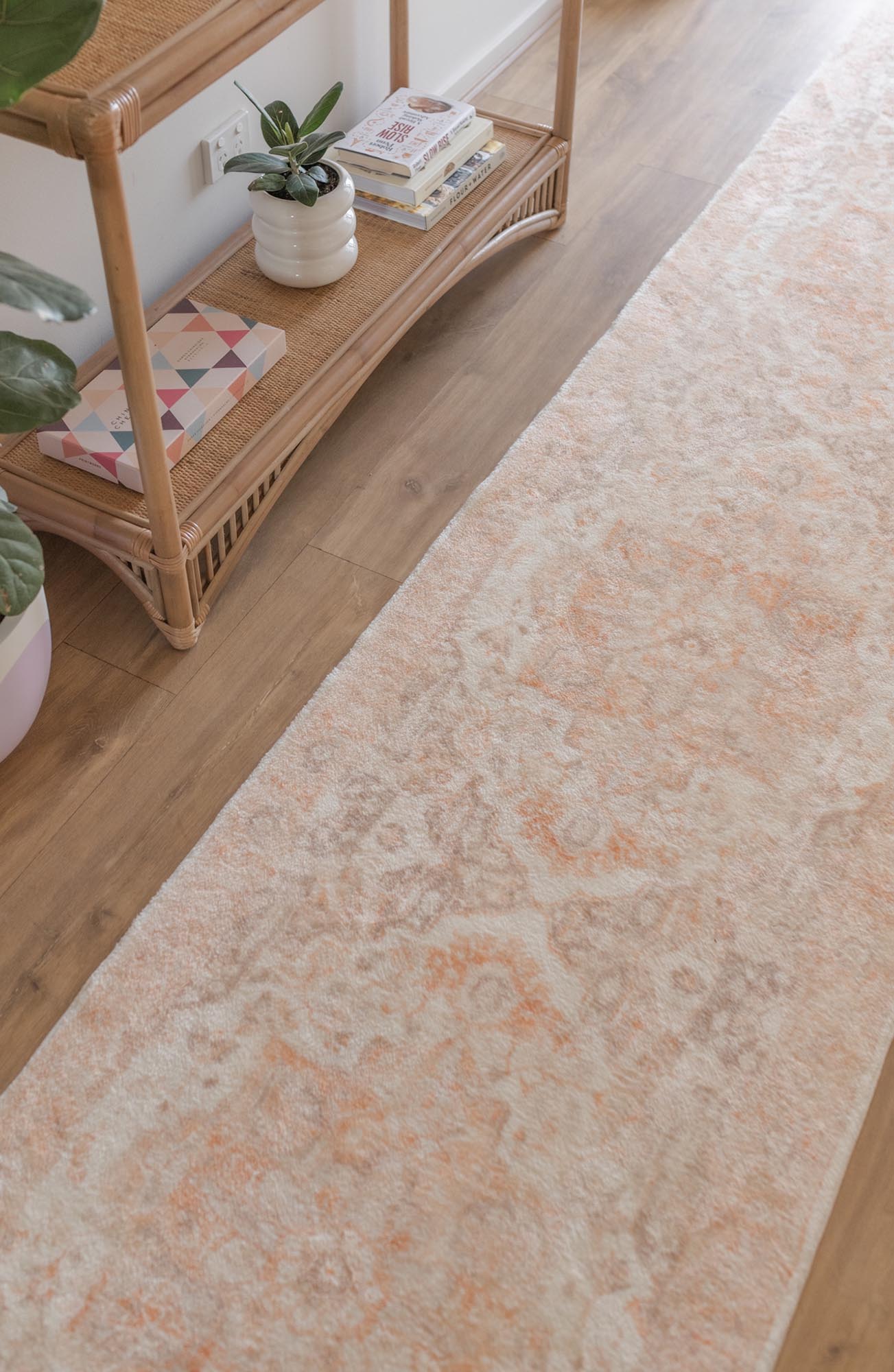 Theodora Orange and Beige Distressed Washable Runner Rug