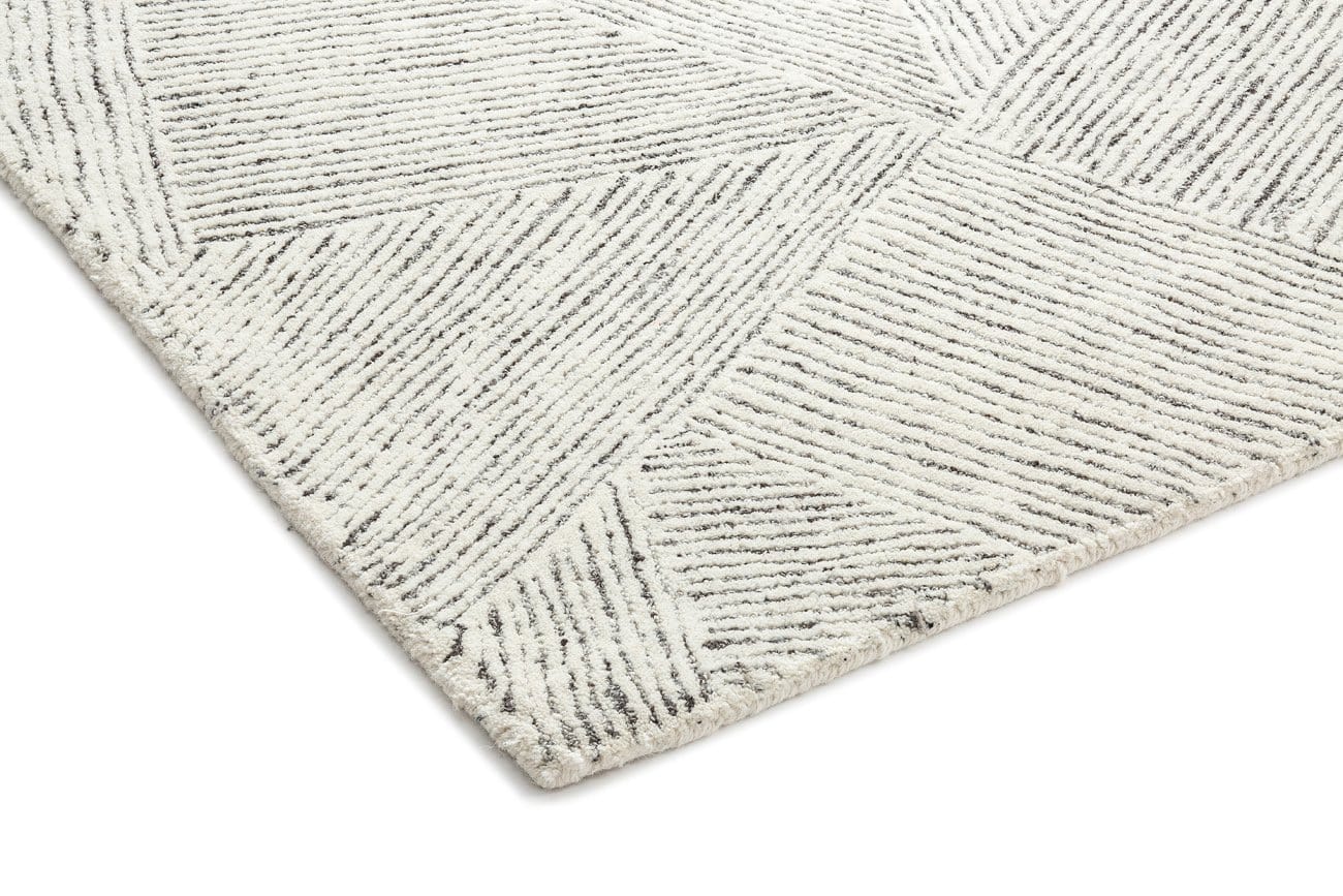 Tilde Charcoal and Ivory Striped Modern Wool Rug