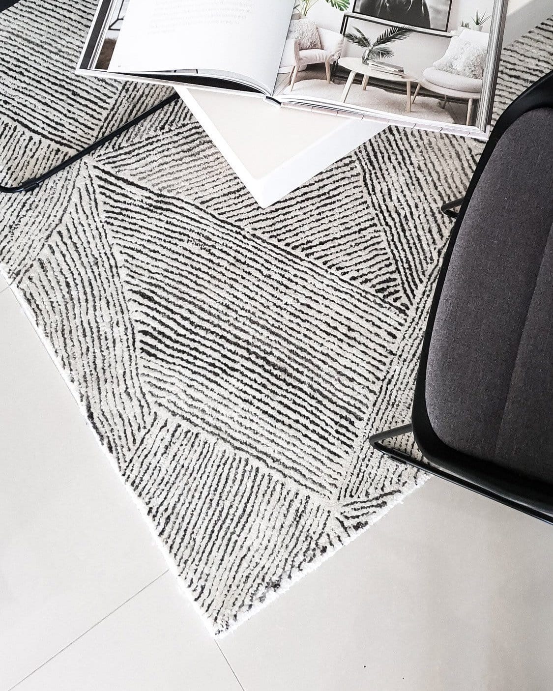 Tilde Charcoal and Ivory Striped Modern Wool Rug