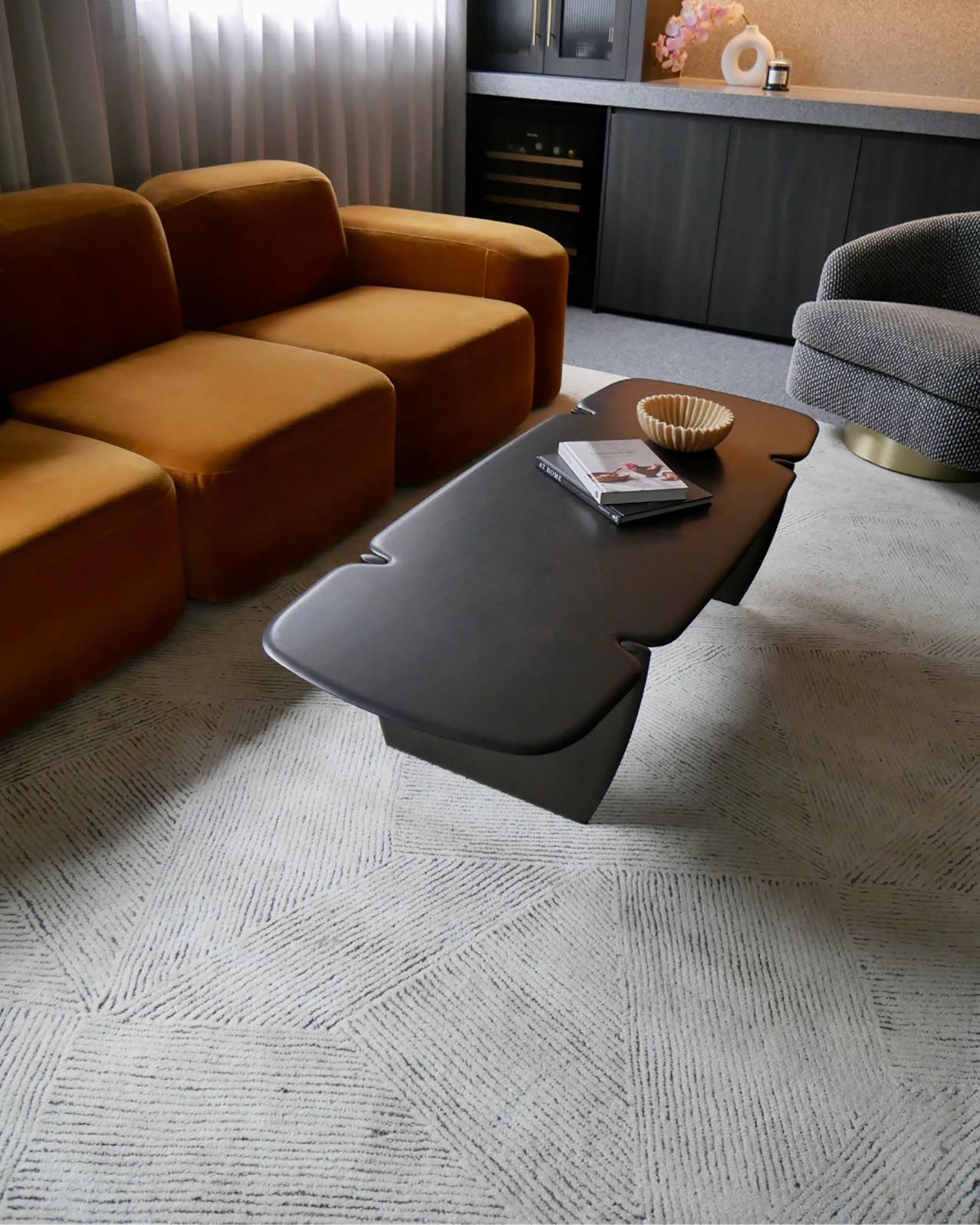 Tilde Charcoal and Ivory Striped Modern Wool Rug