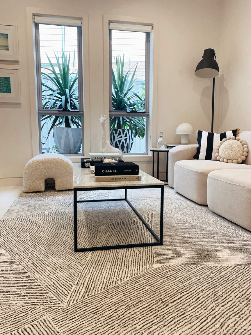 Tilde Charcoal and Ivory Striped Modern Wool Rug