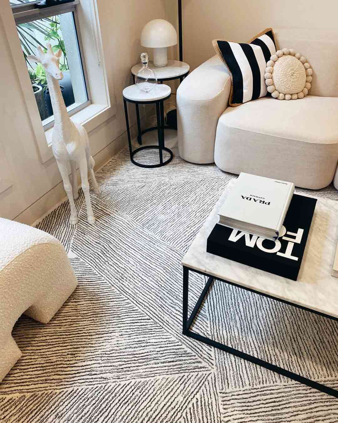 Tilde Charcoal and Ivory Striped Modern Wool Rug