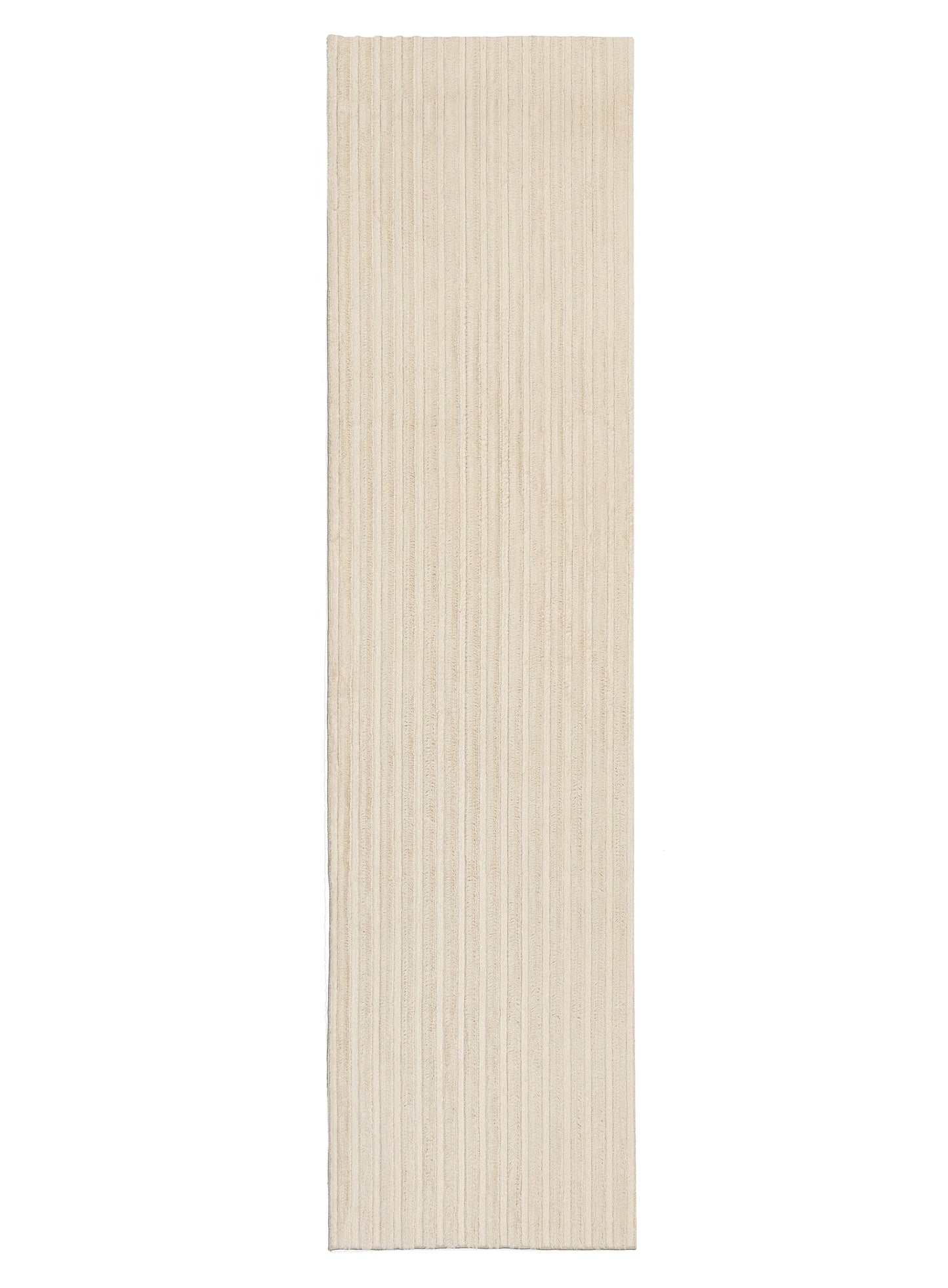 Veluz Cream Striped Washable Faux Fur Runner Rug