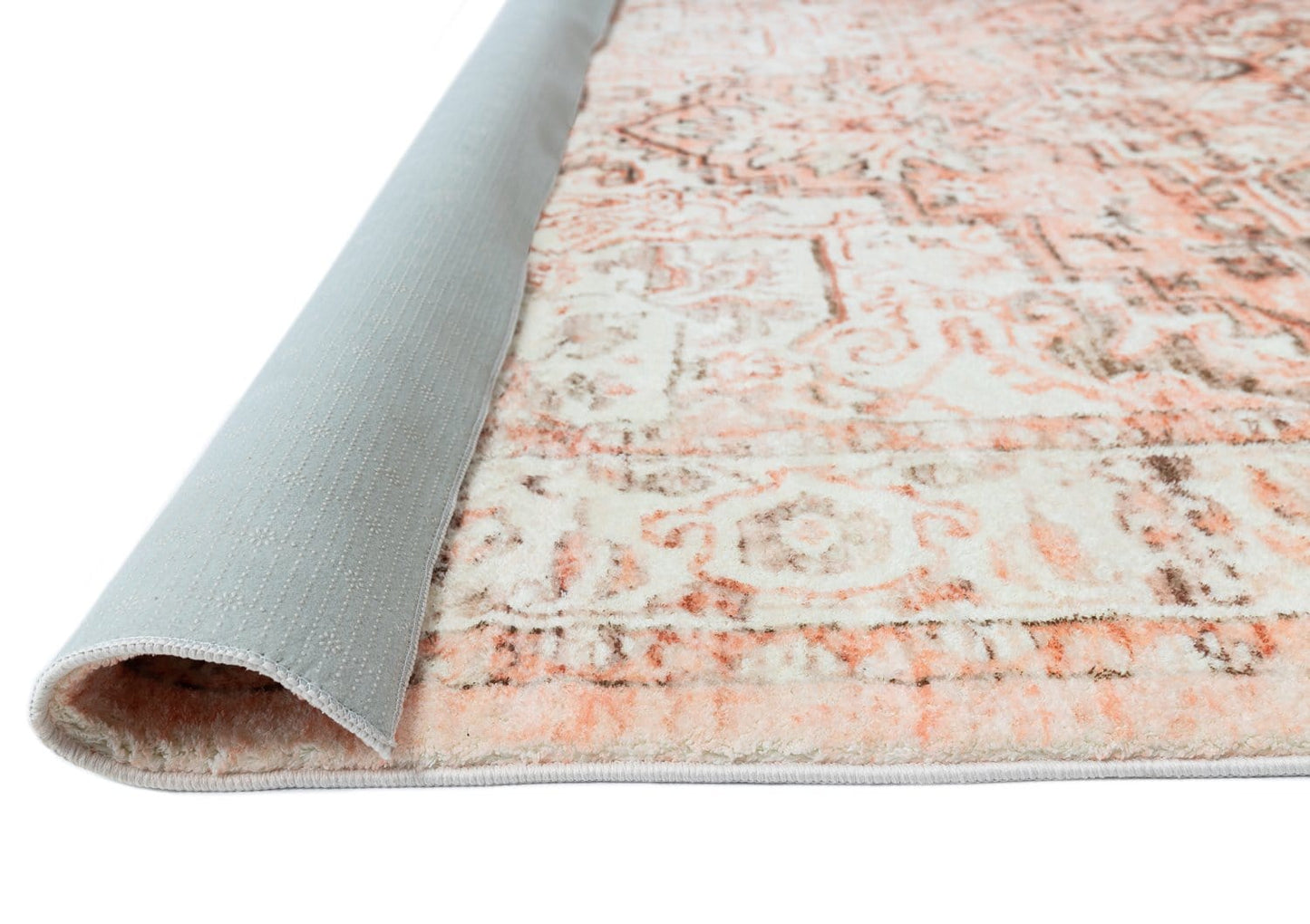 Veronique Peach and Brown Distressed Washable Runner Rug