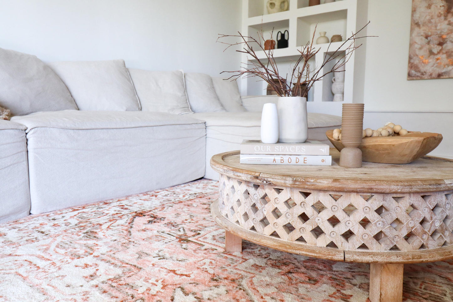 Veronique Peach and Brown Distressed Washable Rug