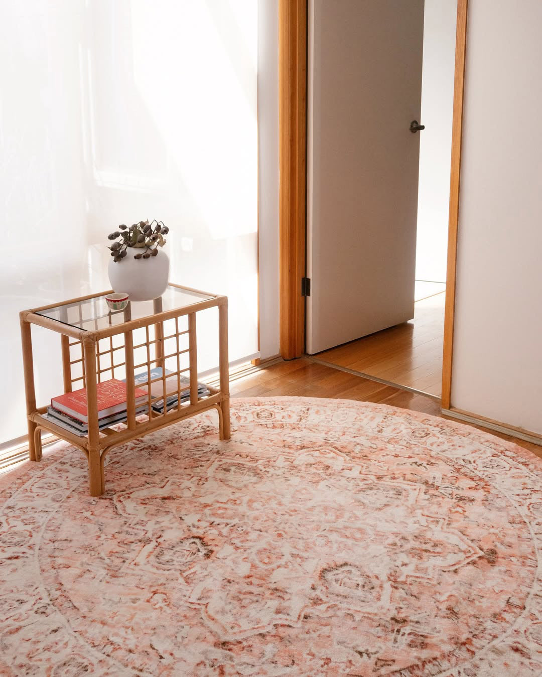 Veronique Rug Veronique Peach and Brown Distressed Washable Round Rug