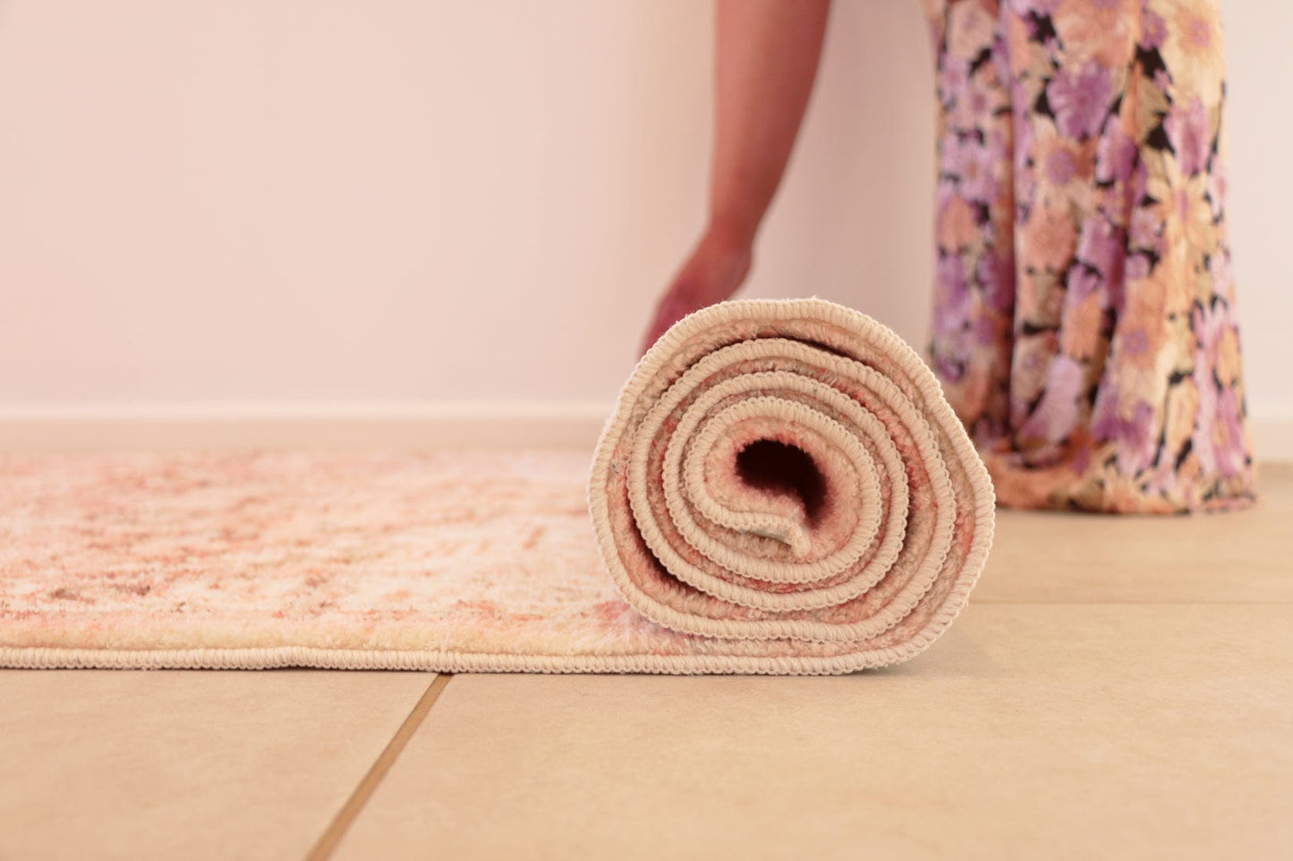 Veronique Peach and Brown Distressed Washable Runner Rug