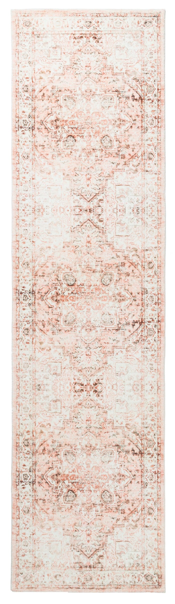 Veronique Peach and Brown Distressed Washable Runner Rug