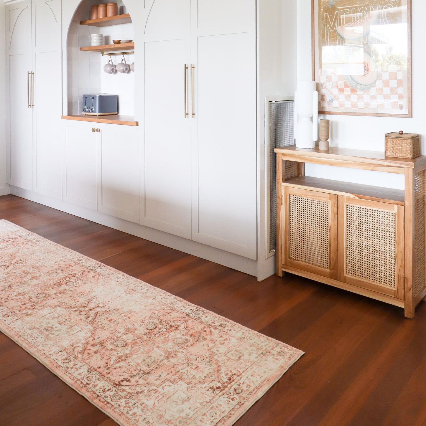 Veronique Peach and Brown Distressed Washable Runner Rug