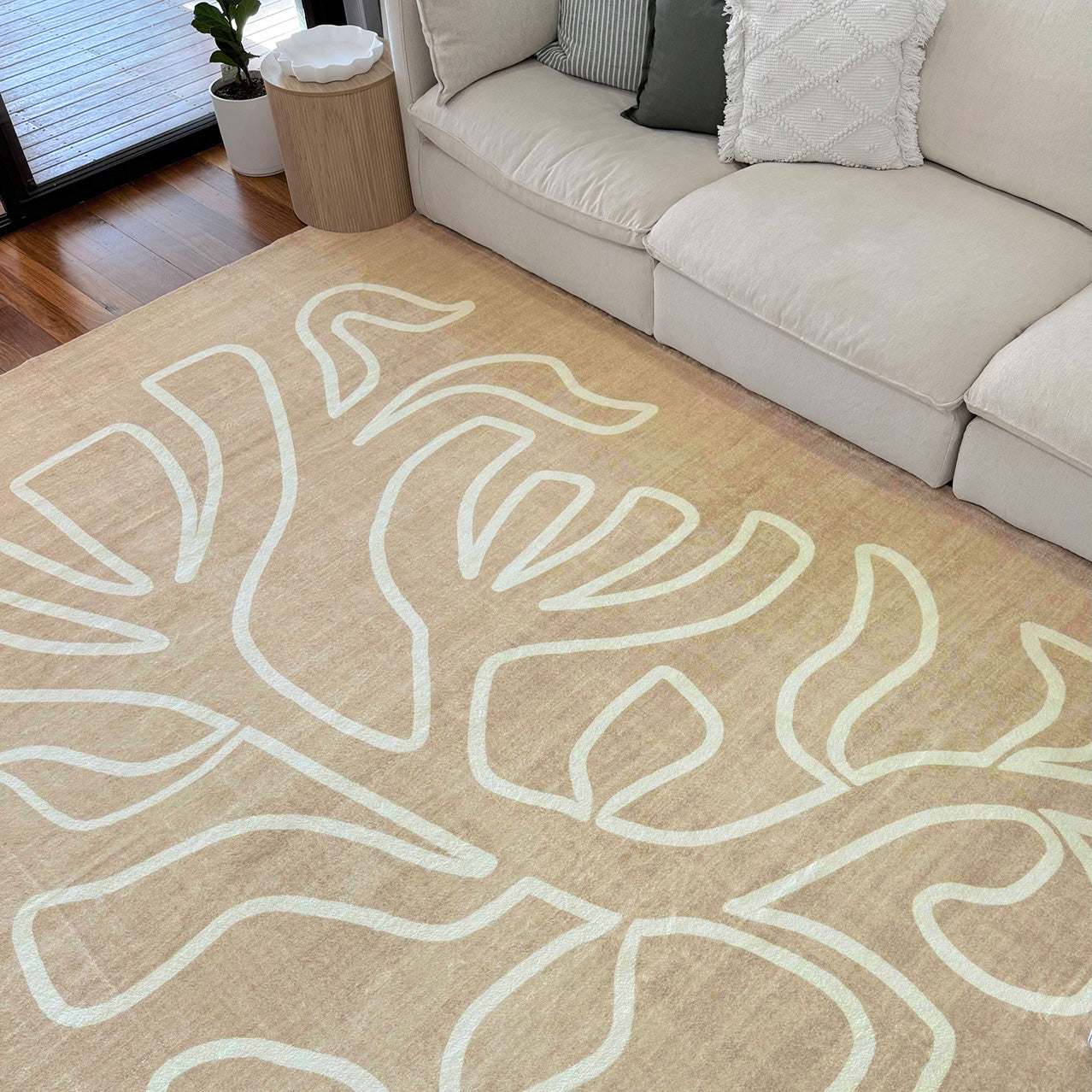 Virra Beige Hand Drawn Washable Rug