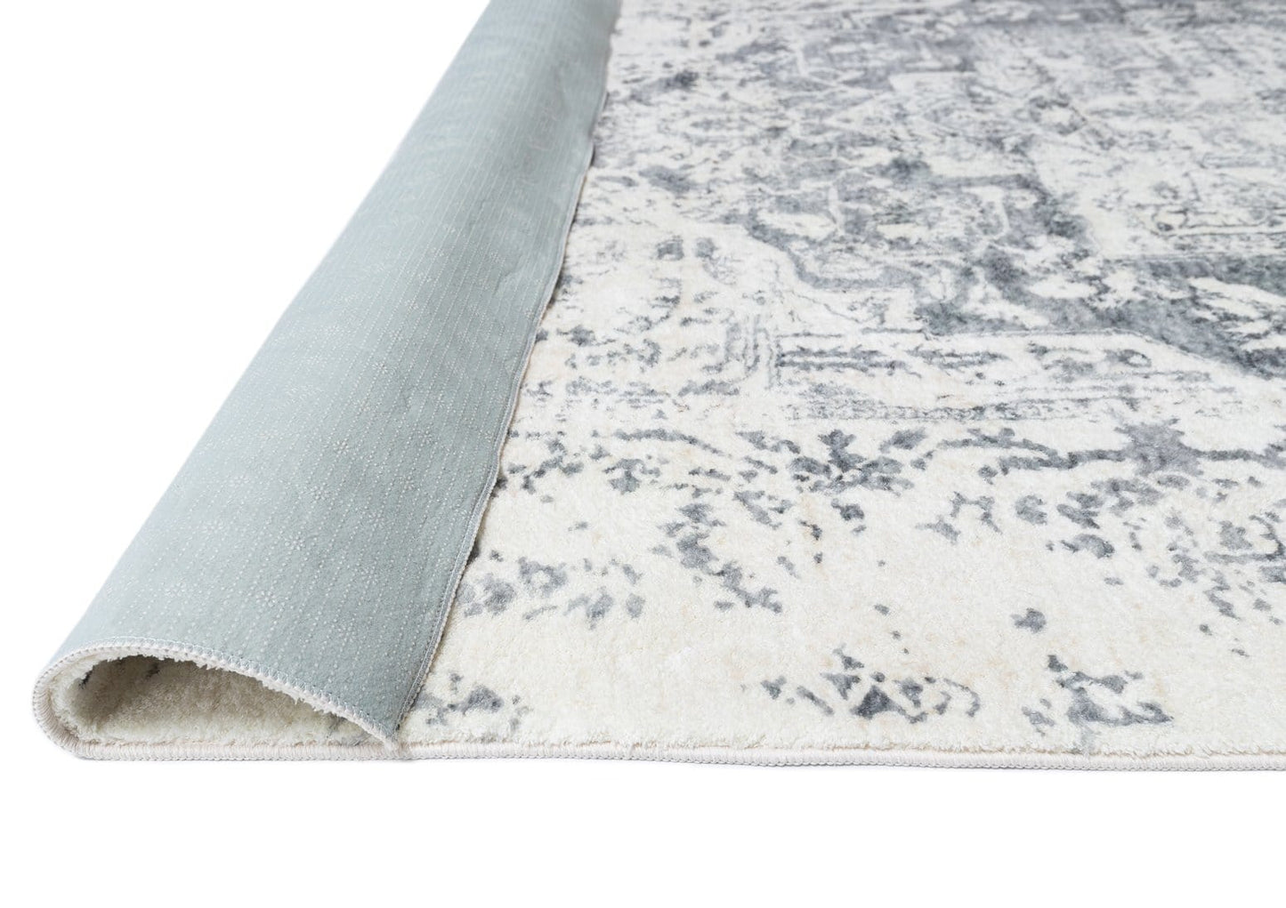 Yelina Cream and Grey Distressed Washable Runner Rug