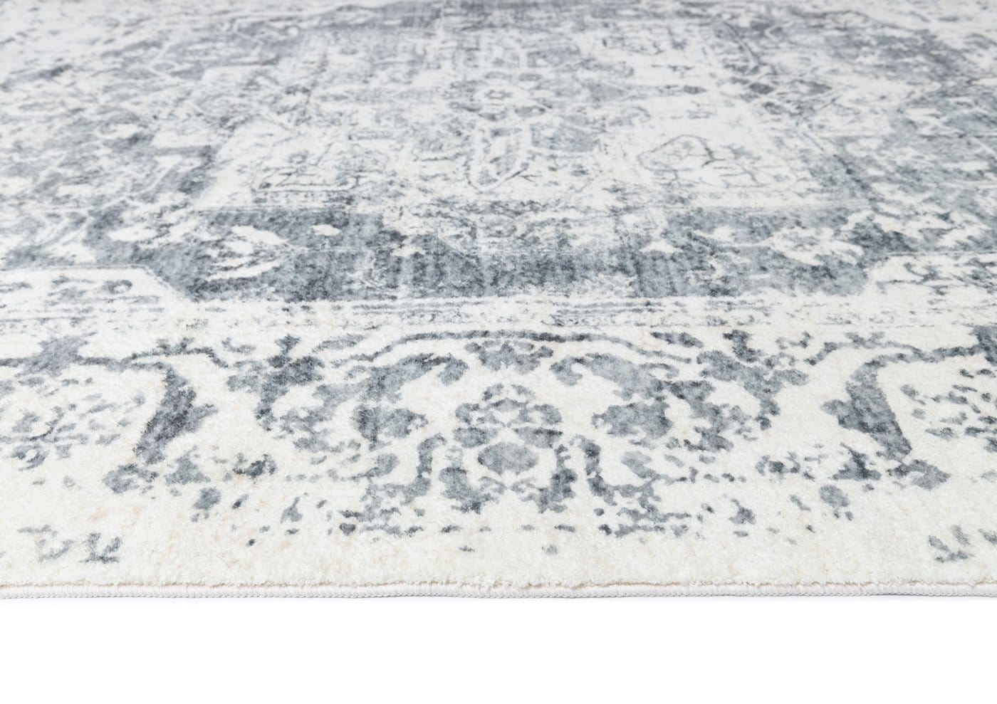 Yelina Cream and Grey Distressed Washable Runner Rug