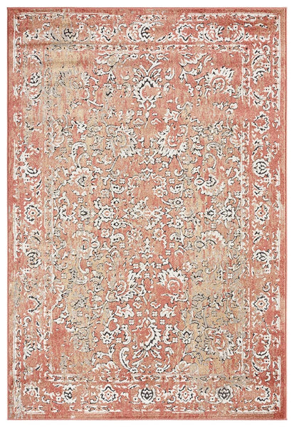 Yolanda Peach Terracotta Transitional Floral Motif Rug