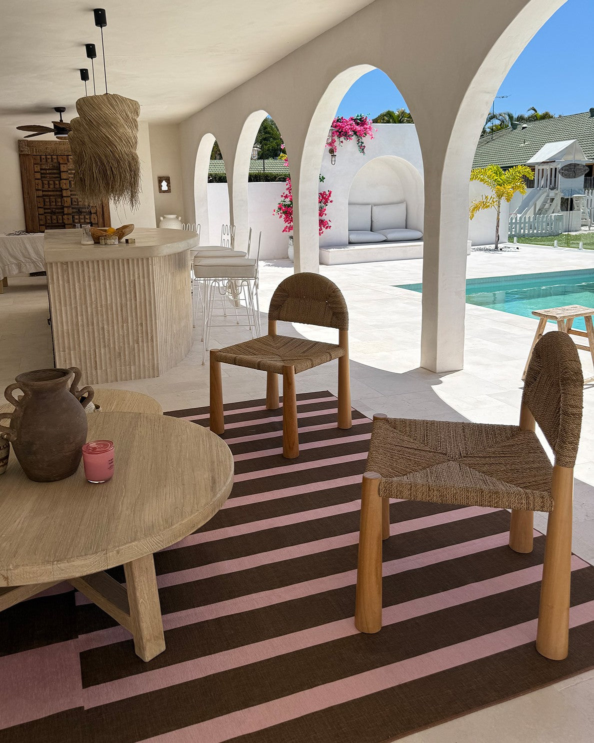 Zahra Taupe and Mocha Striped Indoor Outdoor Rug