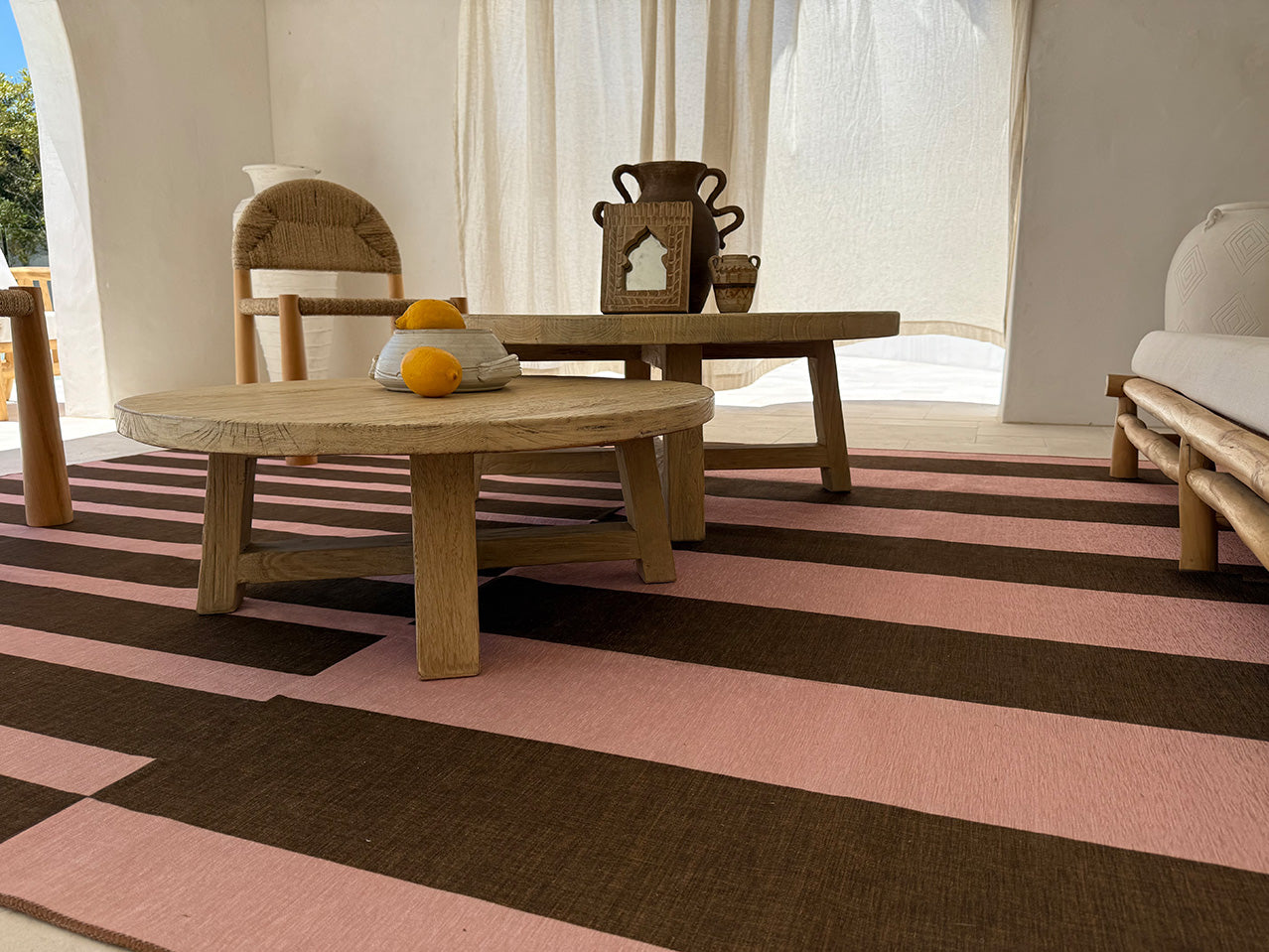 Zahra Taupe and Mocha Striped Indoor Outdoor Rug