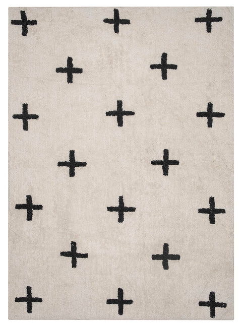 Zelia Black and Ivory Minimal Washable Berber Rug