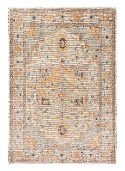 Zola Blue Orange and Yellow Floral Distressed Rug